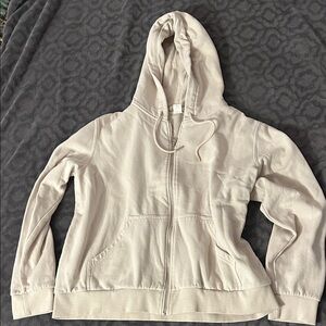 H&M Light Beige Zip-Up Hoodie with Drawstring